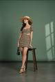 Meg Gingham Cutout Mini Dress - Black & Tan